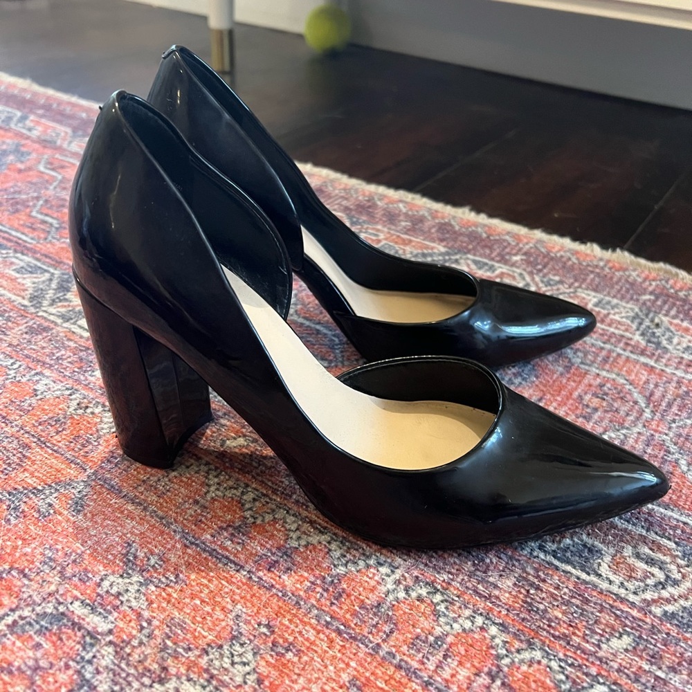 Nine West Black Faux Patent Leather Block Heel